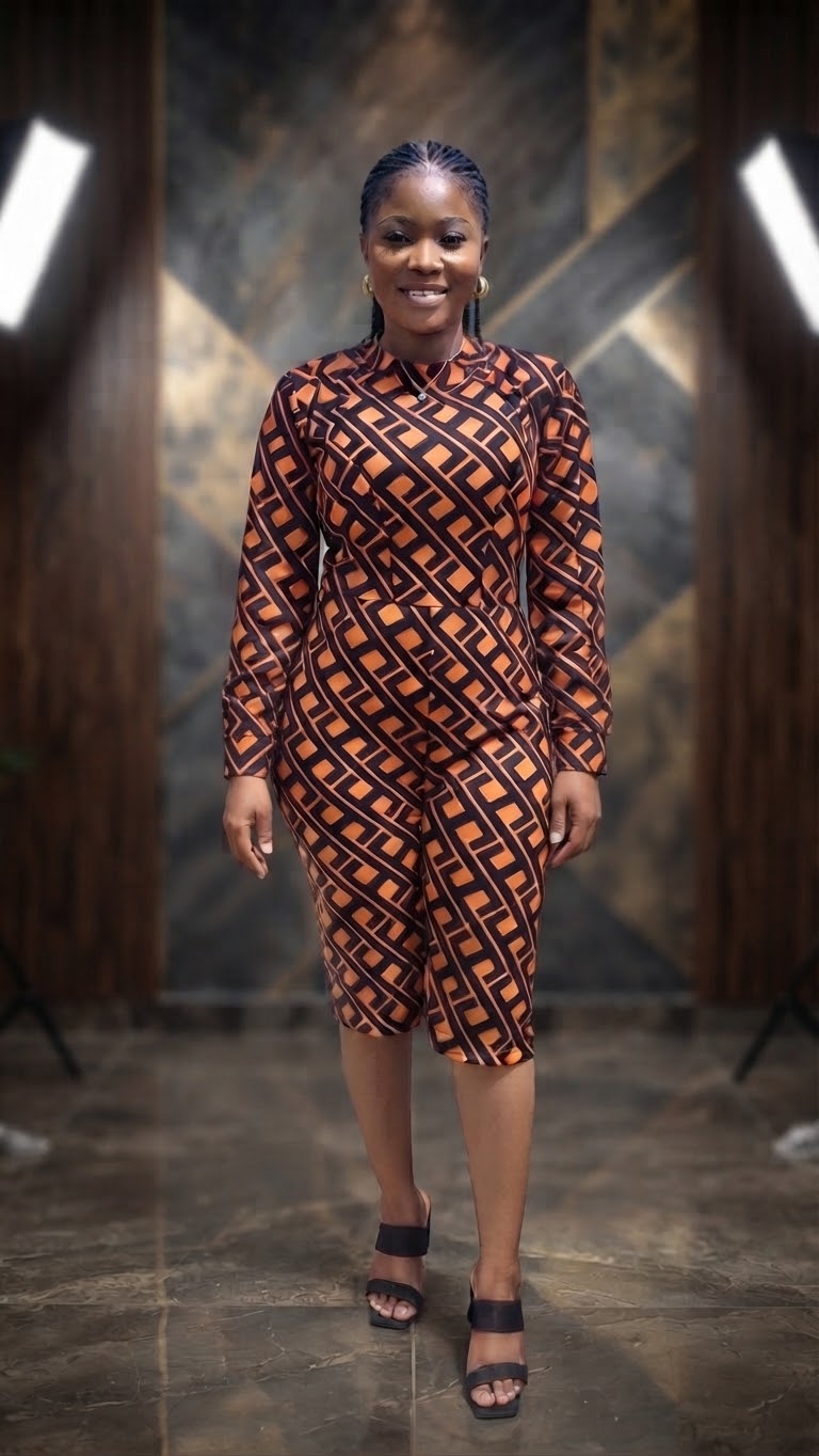 Bold Geometric Print Long-Sleeve Midi Set Wear