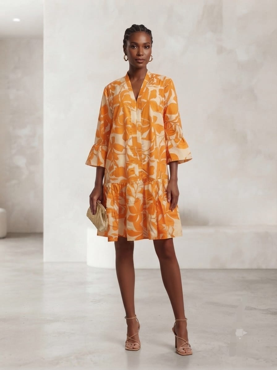 Floral V-Neck Ruffle-Hem Tiered Dress #275