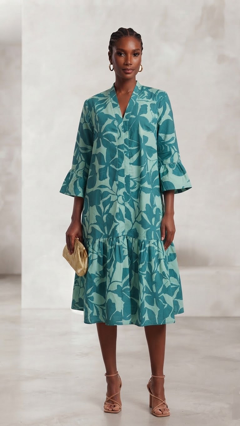 Floral V-Neck Ruffle-Hem Tiered Dress #275