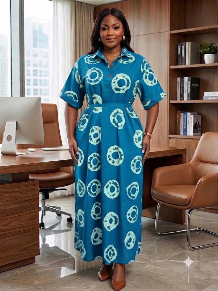 Dye Print Button-Front Maxi Shirt Dress.