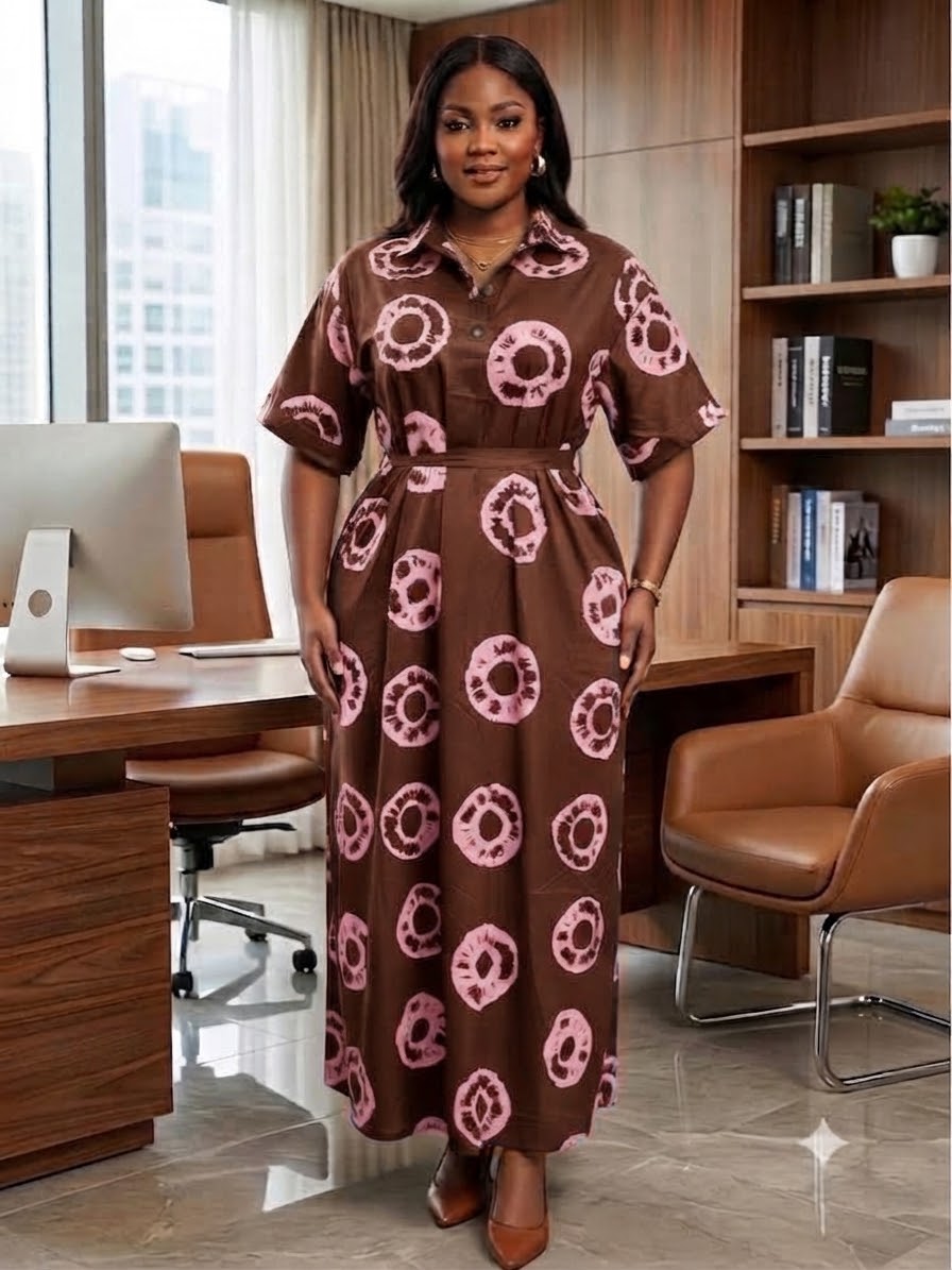 Dye Print Button-Front Maxi Shirt Dress.