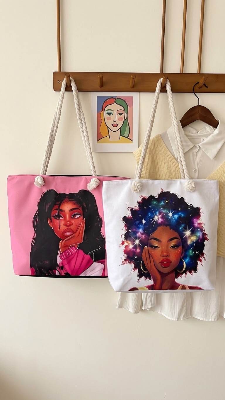 Galaxy Afro Graphic Shoulder Tote Bag