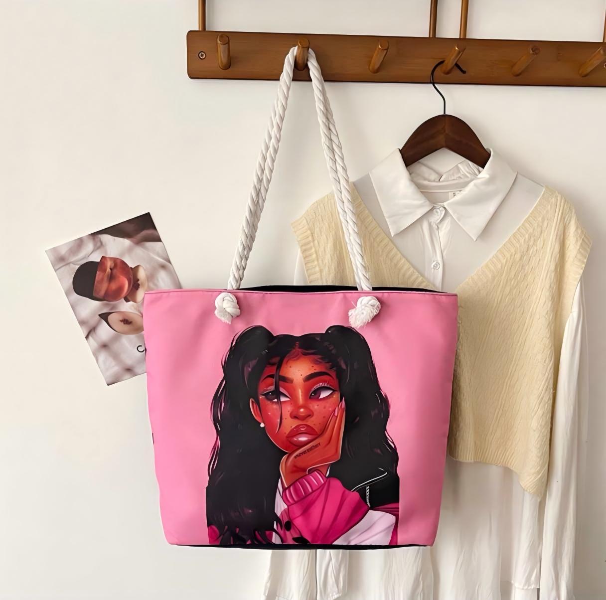 Barbiecore Baddie Graphic Canvas Rope Tote Bag
