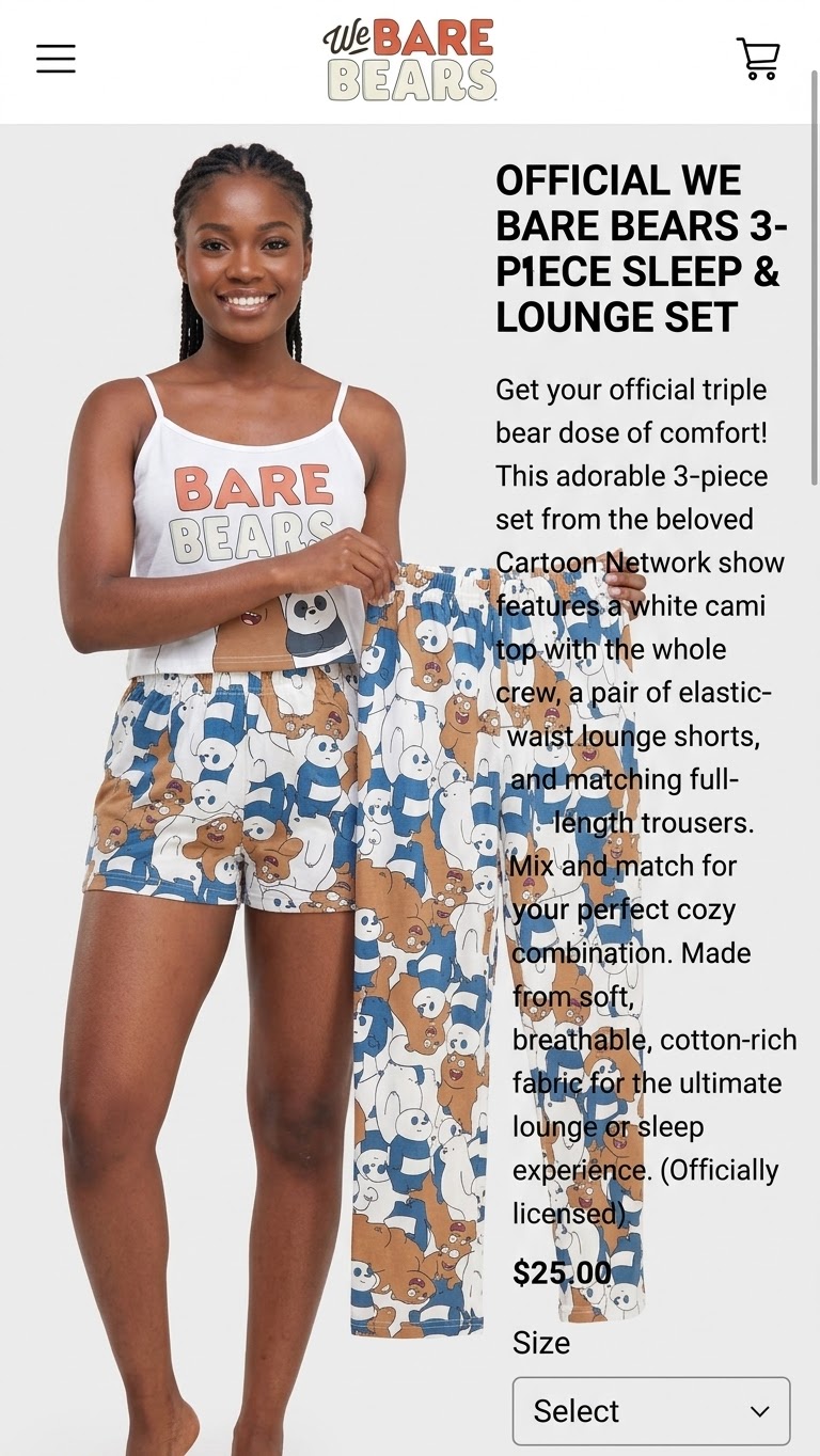 Sweet Dreams & Bare Bears" 3-Piece night wear Set