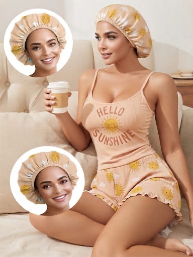 3-Piece Ribbed Camisole & Sleep Bonnet Set