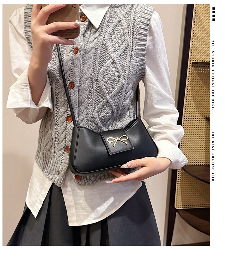 2025 Early Spring New Style Texturous Women's Bag Retro Bow Handbag Simple Knot Shoulder Bag Shoulder Bag Underarm Bag