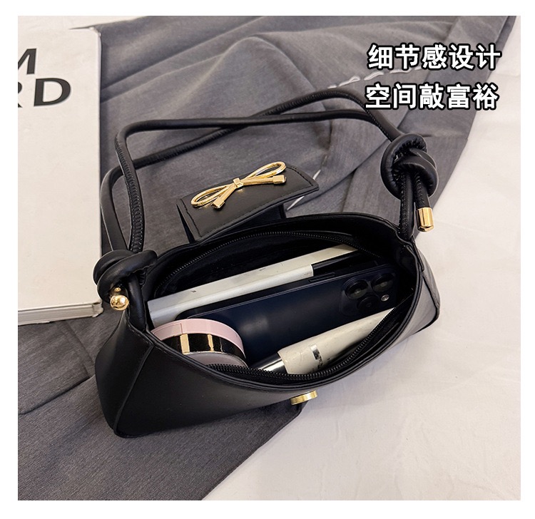2025 Early Spring New Style Texturous Women's Bag Retro Bow Handbag Simple Knot Shoulder Bag Shoulder Bag Underarm Bag