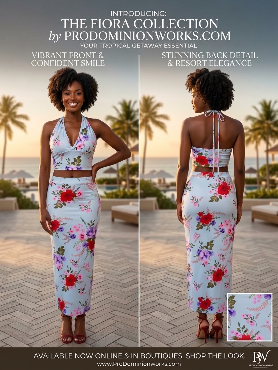 Fiora Floral Halter Top & Maxi Skirt Set #D021