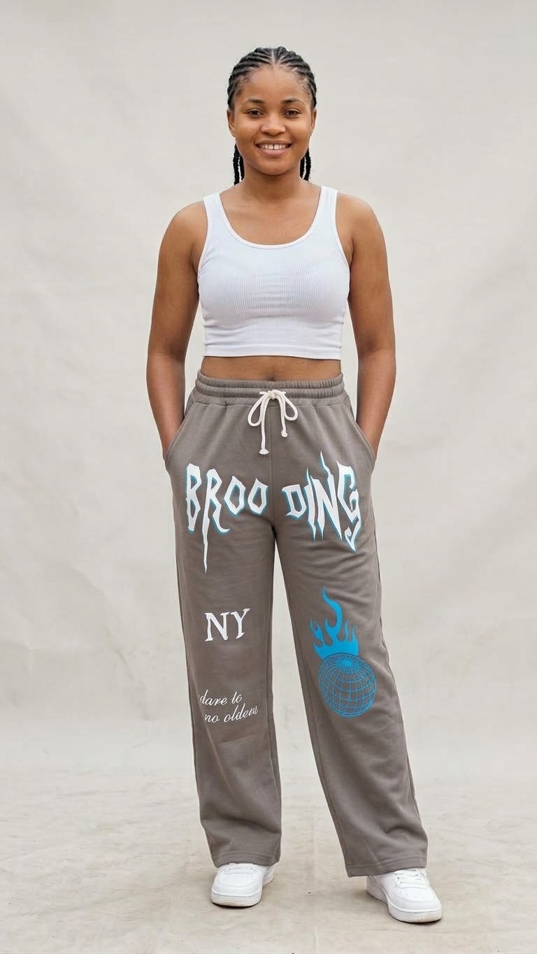 Brooding Graphic Wide-Leg Baggy Sweatpants #CK-F8081