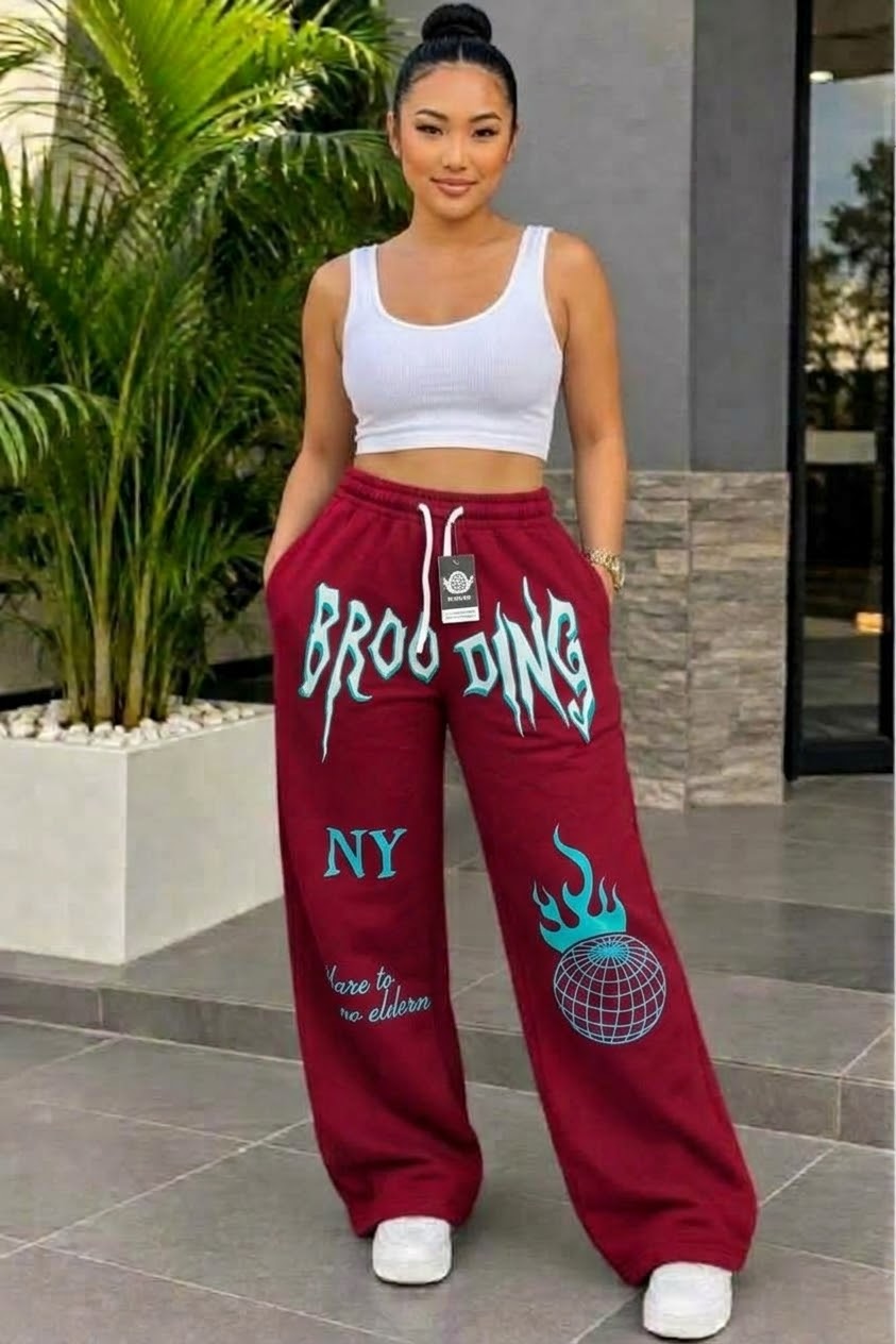 Brooding Graphic Wide-Leg Baggy Sweatpants #CK-F8081