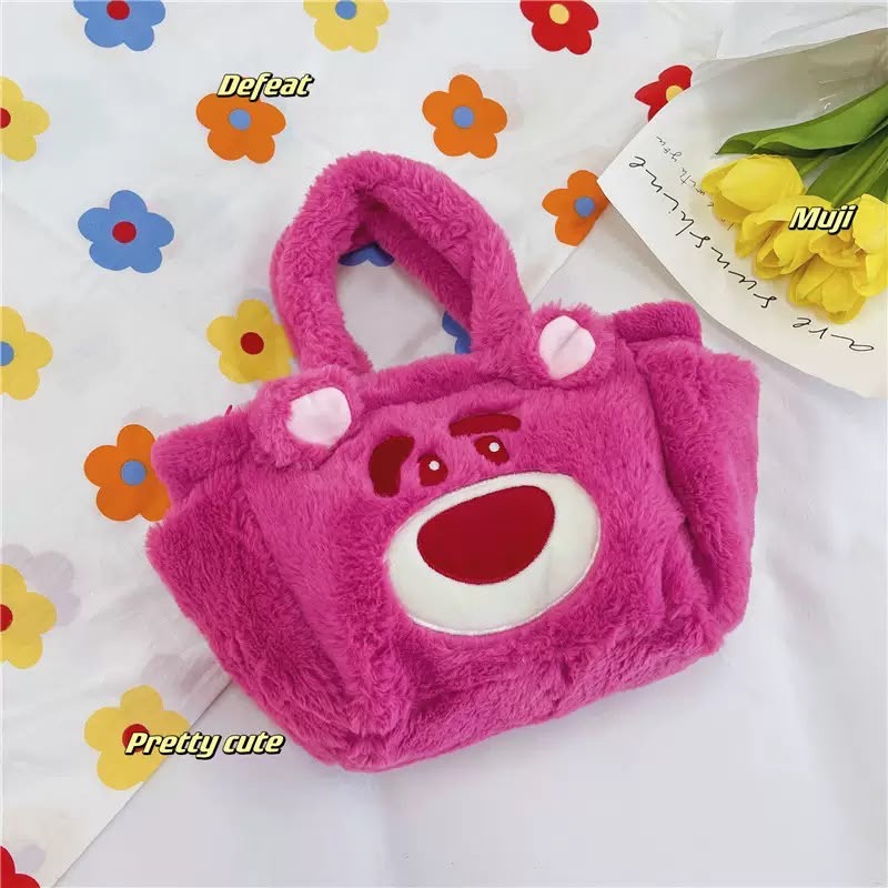 Strawberry Bear Plush Mini Tote Bag