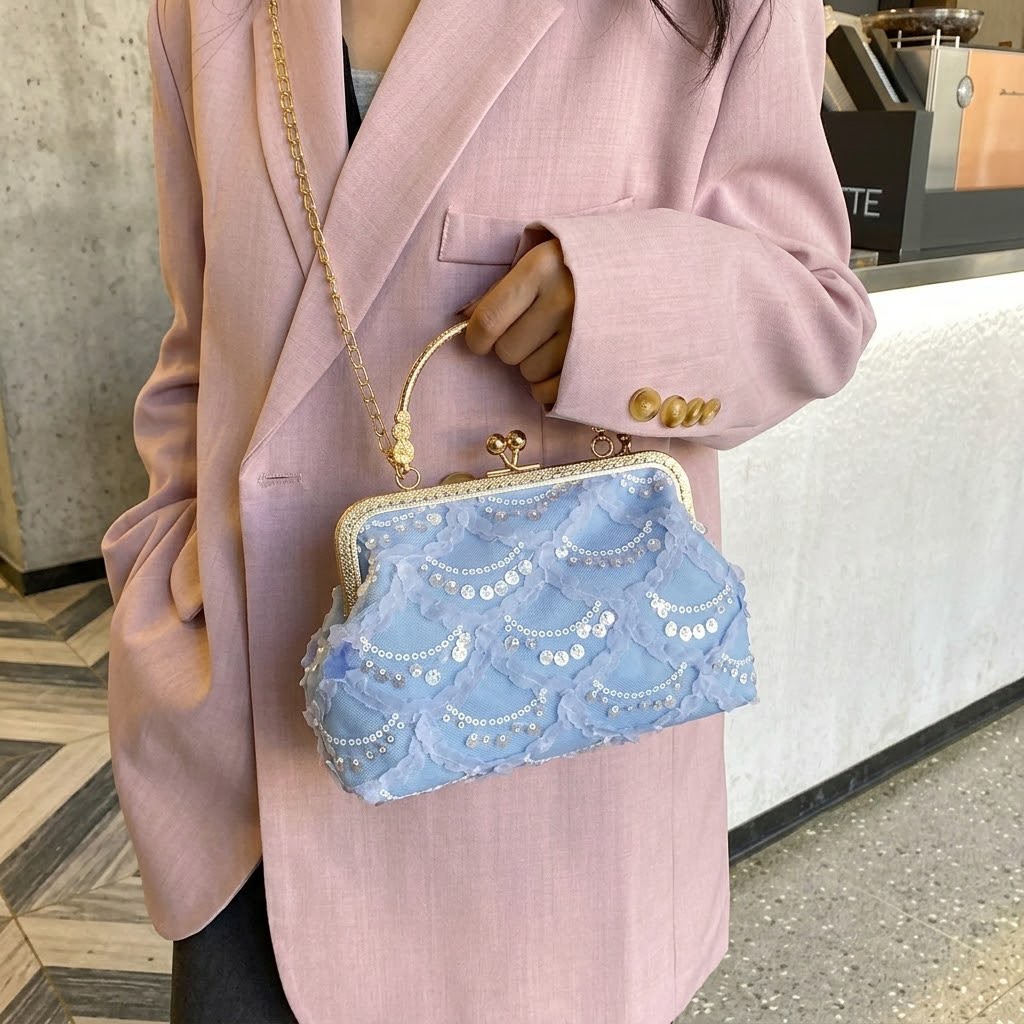 Vintage Kiss-Lock Evening Clutch & Sequin Crossbody Bag